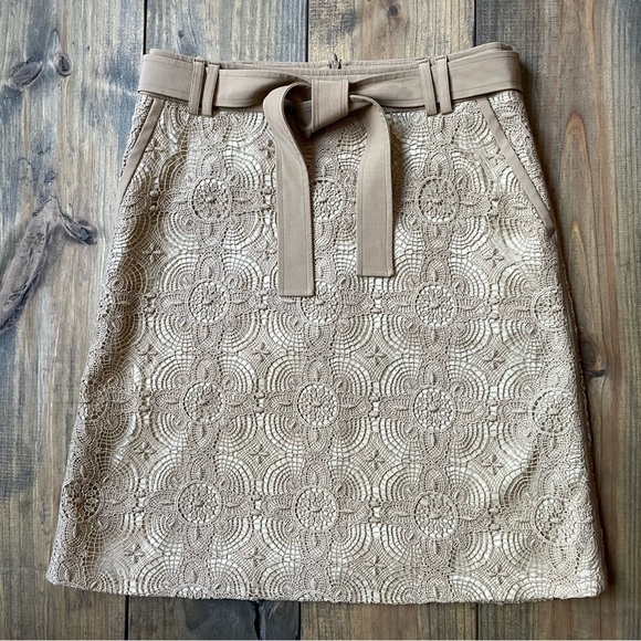 Renee Lezard Crochet MIDI Skirt Tan Euro 38 - Picture 1 of 7